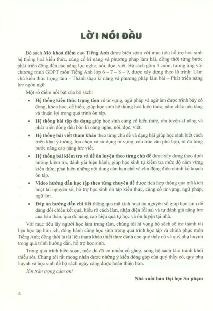 MỞ KHÓA ĐIỂM CAO TIẾNG ANH LỚP 9